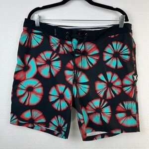 Hurley Mens Board Shorts Size 34 Black Teal Red Surf Swim Trunks